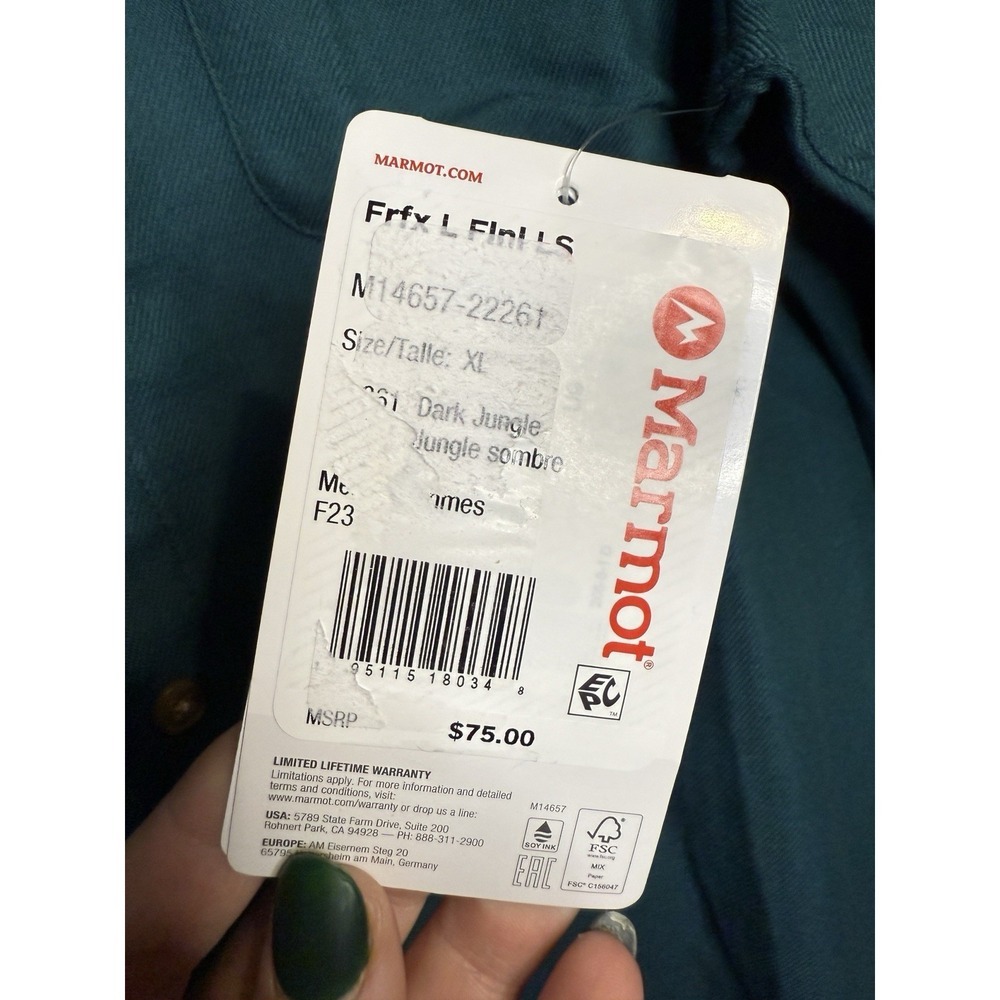 NWT Marmot Fairfax Flannel Shirt Men's XL Dark Jungle Lightweight $75 - Picture 2 of 7